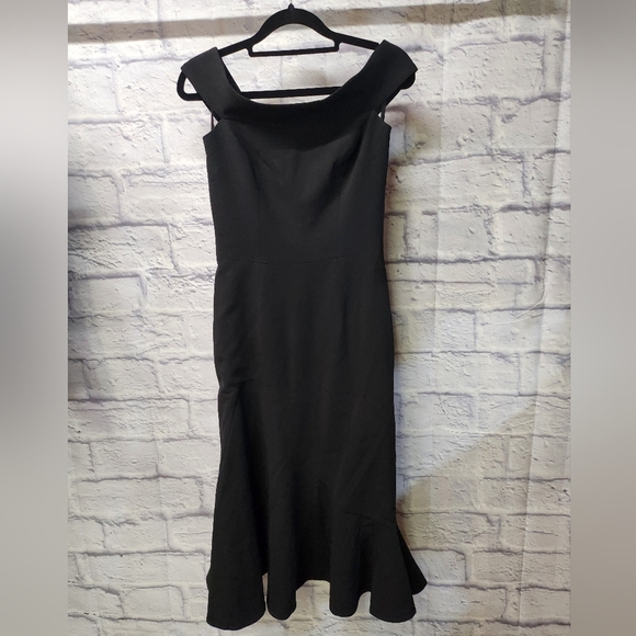 NWOT $254 DRESS THE POPULATION NATALIA OFF THE SHOULDER BLACK DRESS S - Picture 8 of 9